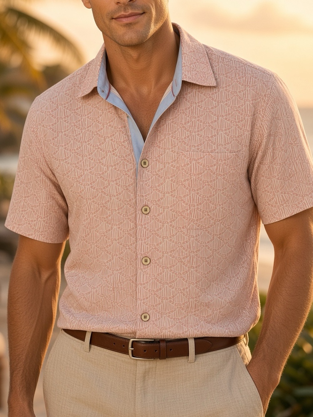Tommy Bahama Pink Geo-Print Short Sleeve Camp Shirt Large Silk blend